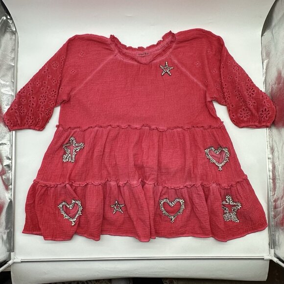 A Rare Bird Shine Bright One Size Star Heart Cutout Bling Rhinestone Tunic Dress - Picture 3 of 12